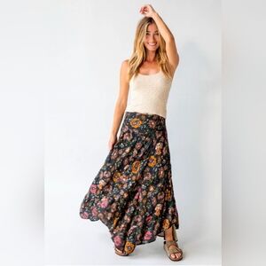 Natural Life Feelin Alive Black Floral Skirt Dress Size M 100% Cotton